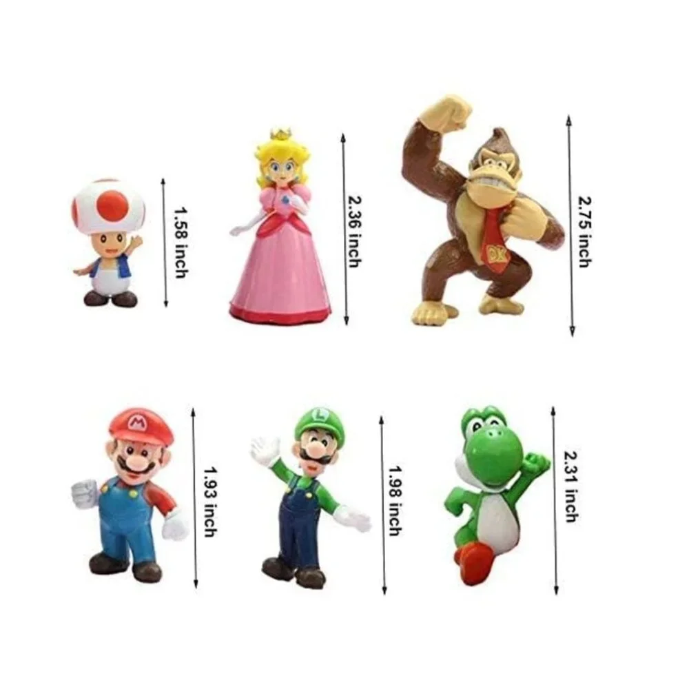 Mario Mini Figure Set 6 PCS Cake Topper Party Decorations